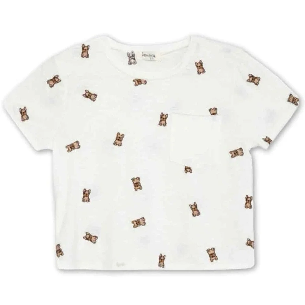 Speechless Girl's Graphic‎ T-Shirt Cute Dog Frenchie Size XL White